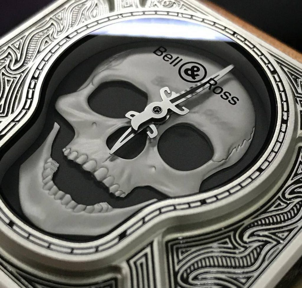 UK Magic Bell & Ross BR 01 Burning Skull Replica Watches With Brown Strap For Sale