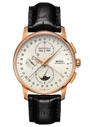 With rose gold case matching white dial, this replica Mido seems to be with a little vintage feeling.