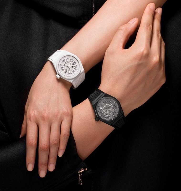 The 41 mm fake watches are made from ceramic.