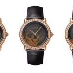The black dials fake watches have black leather straps.